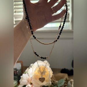 Elegant Gold and Black Layered Necklace
